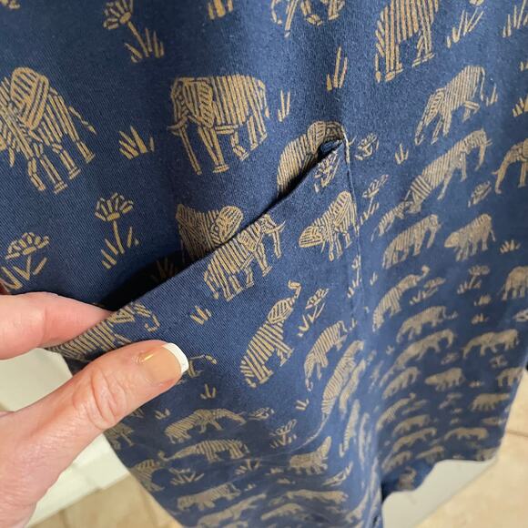 Mata Traders Shift Dress XL Organic Cotton Pockets Elephants Fair Trade - Picture 2 of 6